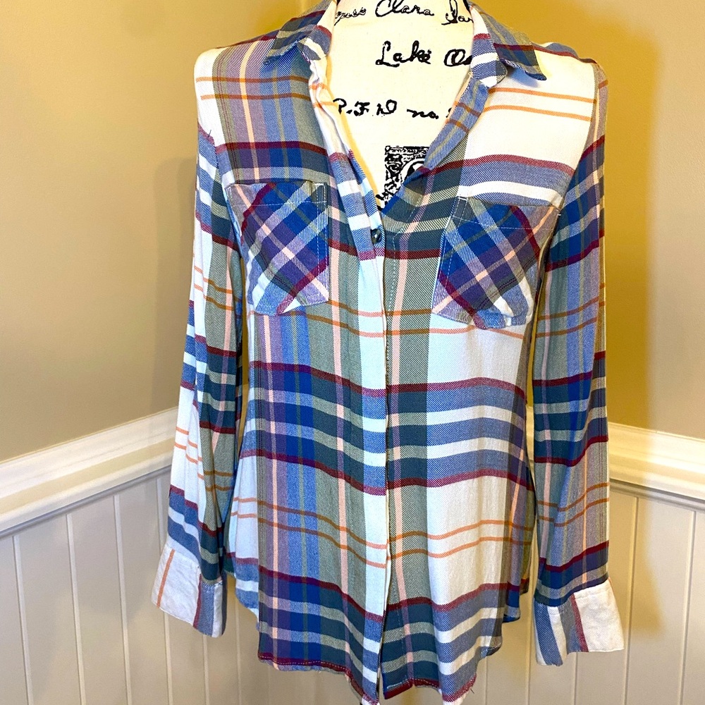 Zac & Rachel White - Blue Plaid button down shirt